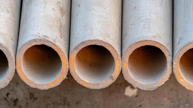 CEMENT LINING PIPES row of concrete pipes photo